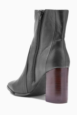 Black Forever Comfort Leather Flare Heel Boots